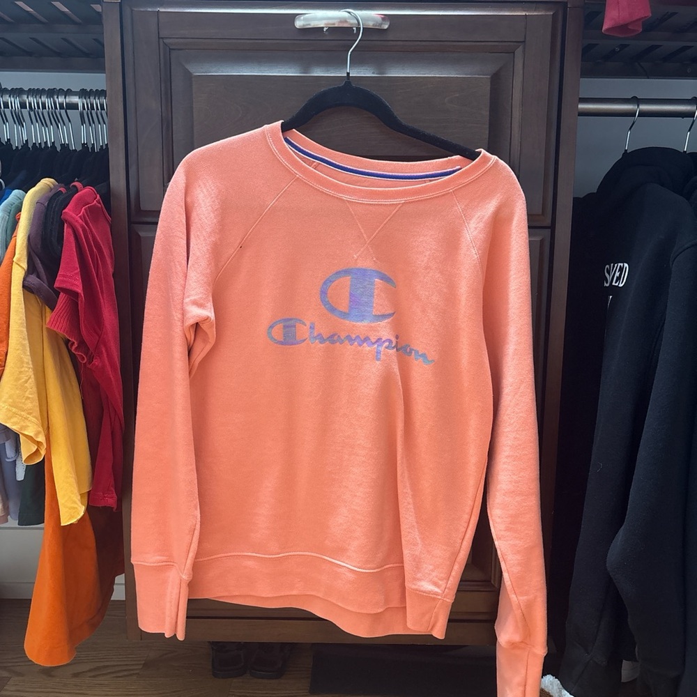 Champion Coral Sweatshirt with Blue Logo